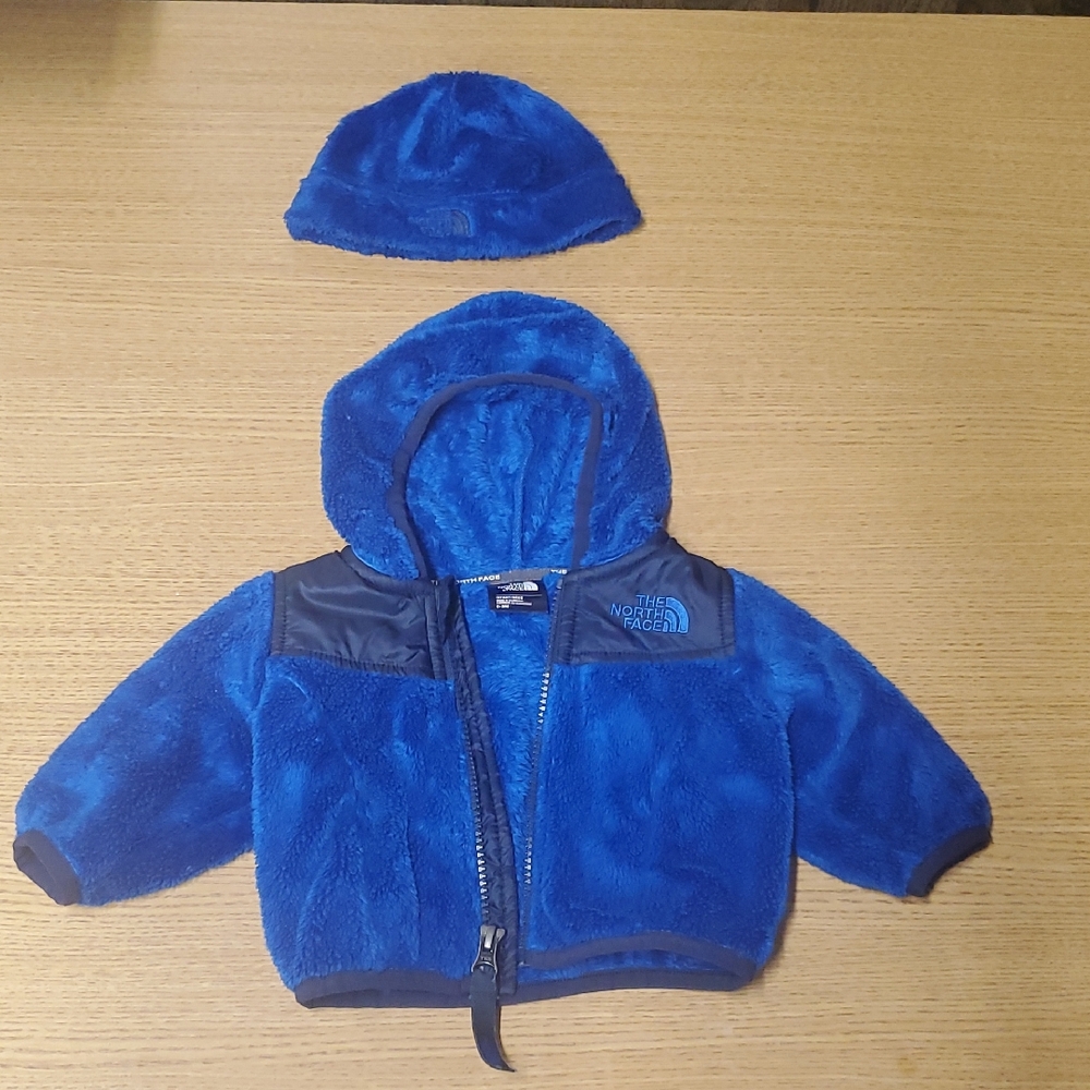 The North Face Baby Blue Fleece Jacket and Hat Set